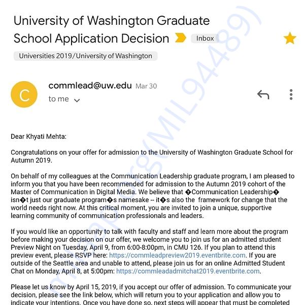 Admission letter
