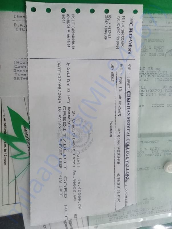 Medical bill on August 2
