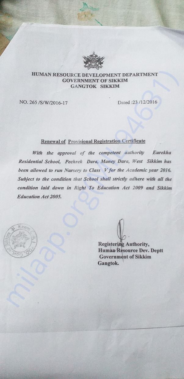 Registration Certificate of the School