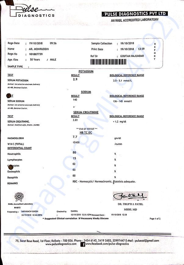 Kidney report of critinine point at samaritan clinic(p) lit.