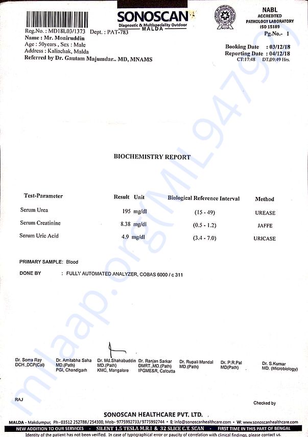kidney report at malda sonoscan