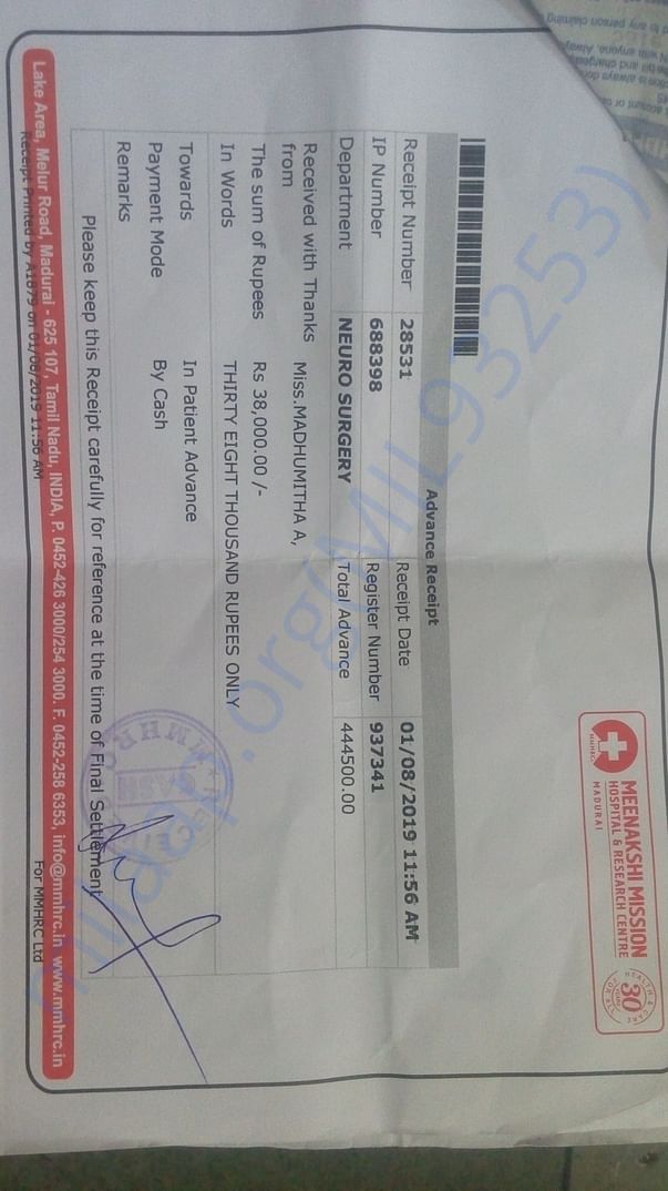 Payment of Inpatient advance and ICU rent perday