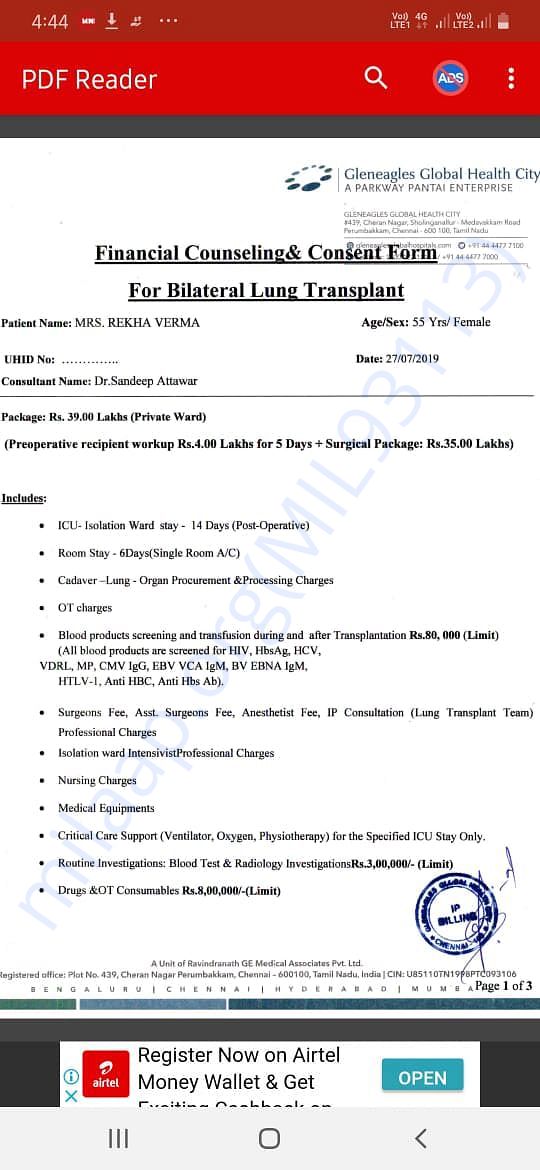Financial Conultation & Concent Form for Lung Transplant