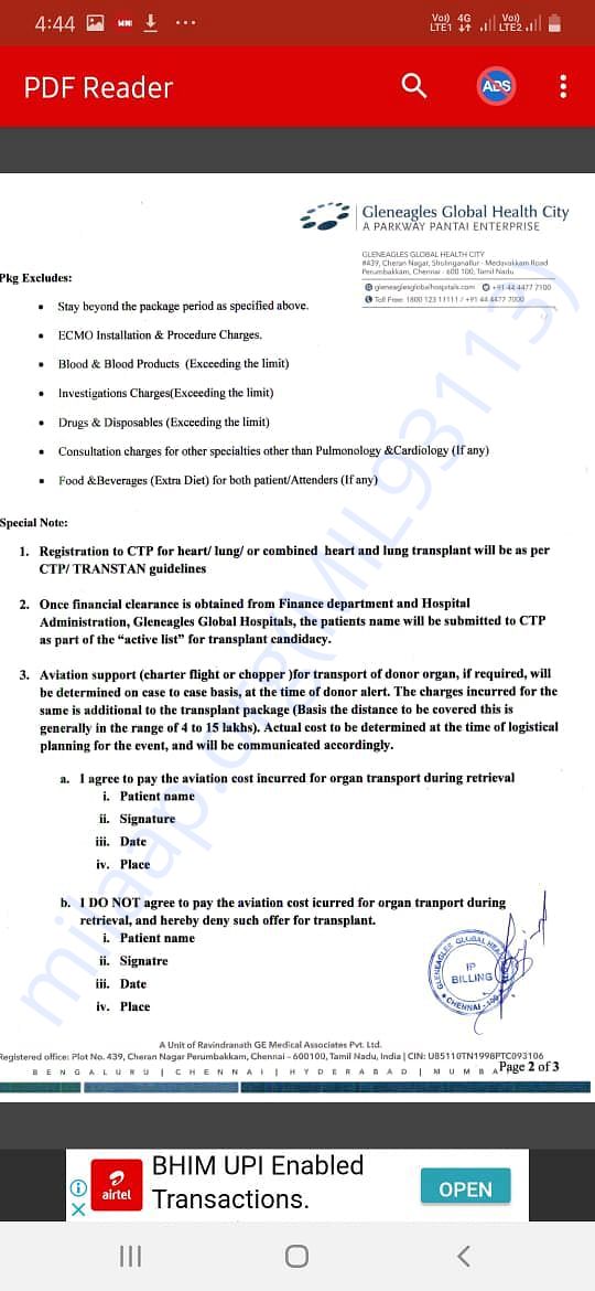Financial Conultation & Concent Form for Lung Transplant