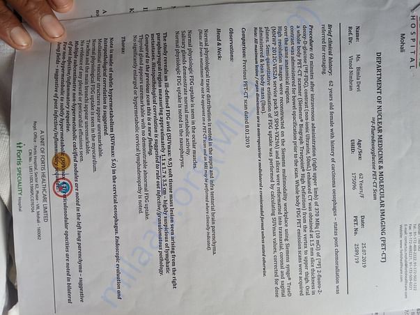 Pet scan report