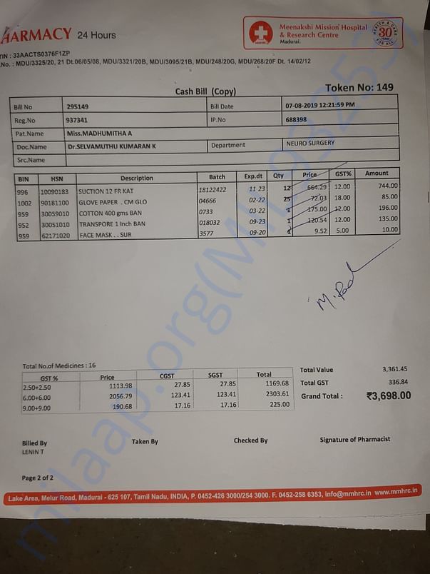 Pharmacy Bill's perday