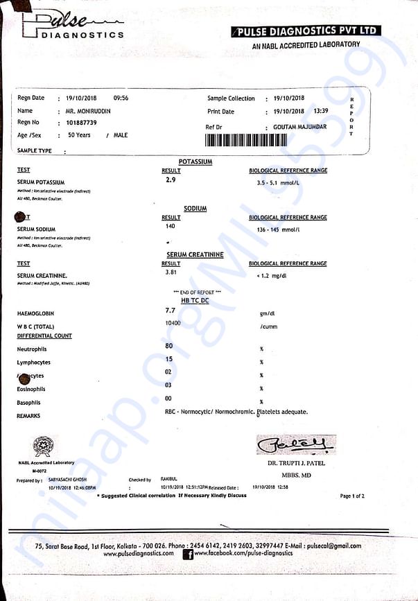Kidney report of kidney creatinine point at samaritan clinic (P.) LIT.