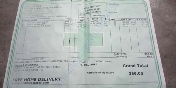 weekly medicine reciept