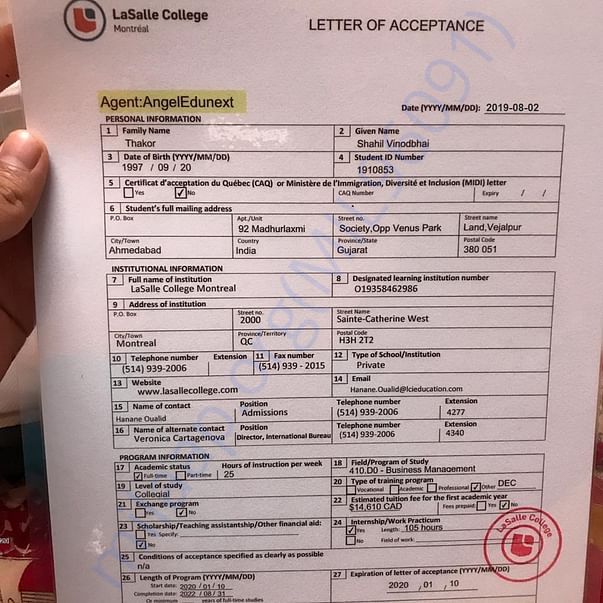 Admission letter