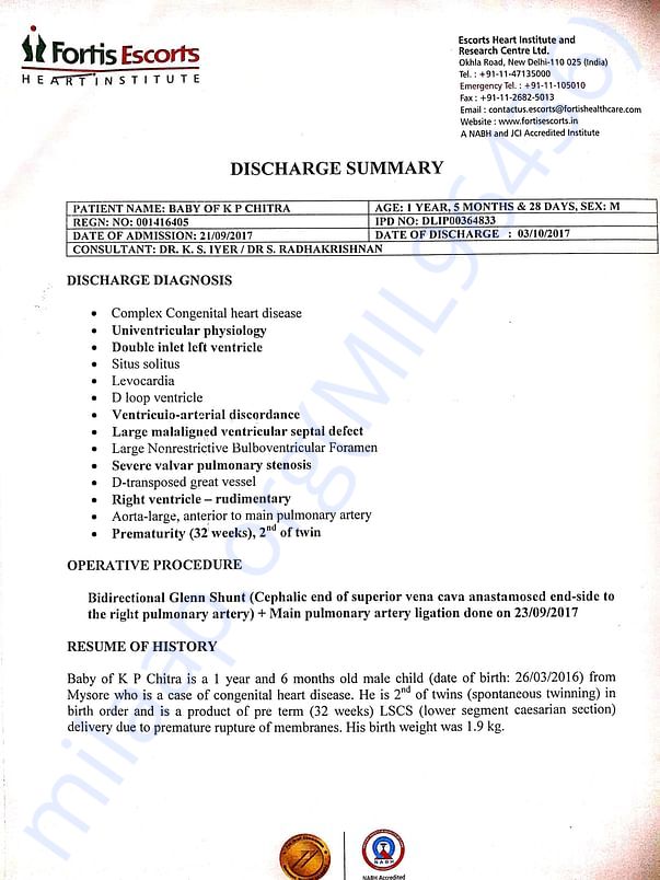 FORTIS ESCORTS GLENN SURGERY FINAL REPORT