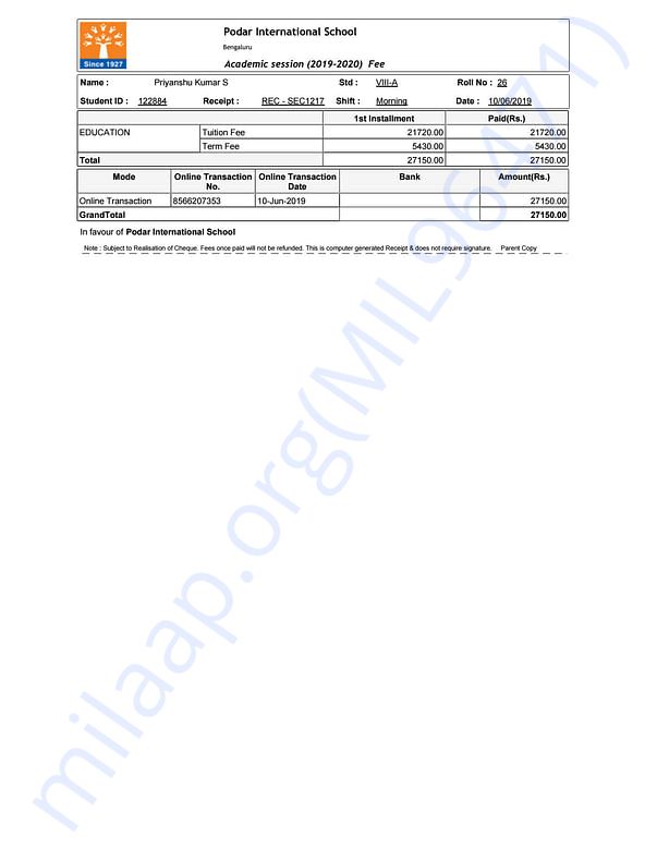 Admission letter
