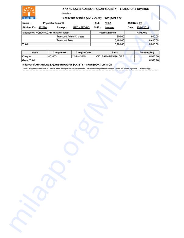 School transport fees