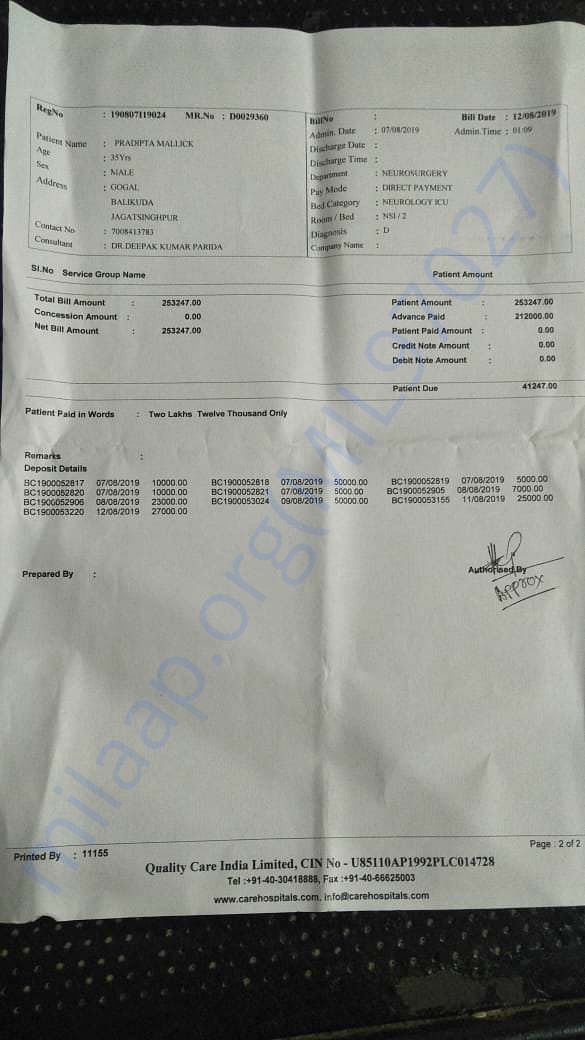 Care Hospital, Bhubaneshwar Bills