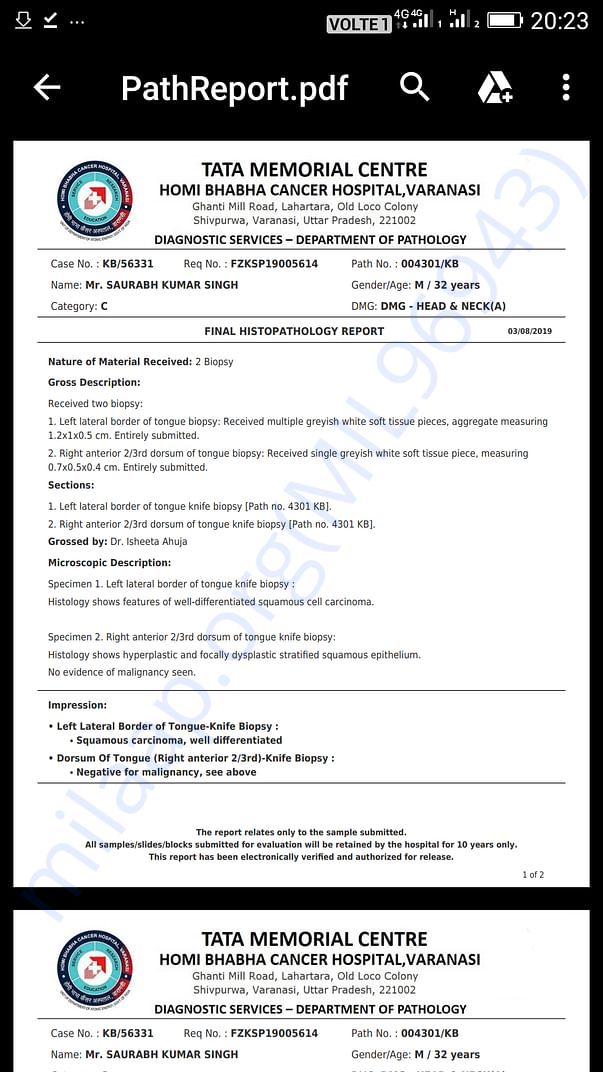 Biopsy report enclosed