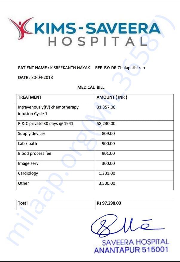 Medical bill for 1st cycle