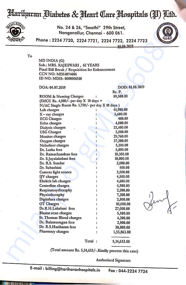 Estimated bill details