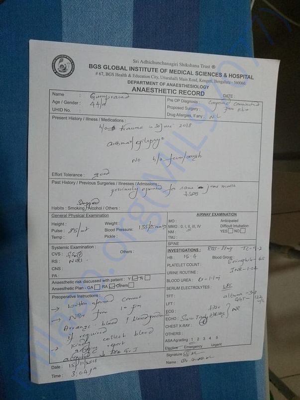 Hospital letter