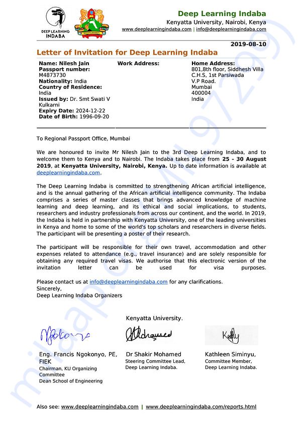 Admission letter