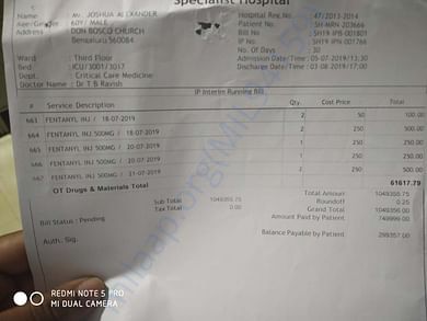 Final bill at Specialist hospital