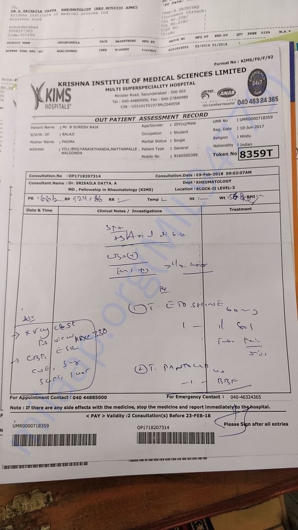 PRESCRIPTION IN KIMS, HOSPITAL SECUNDERABAD