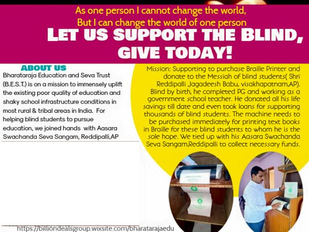 Help Buy Braille Printer To Print&donate Text Books For Blind Students