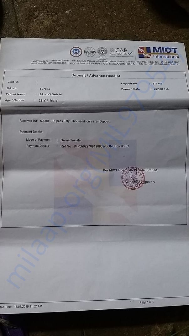 Srinivasan medical bill