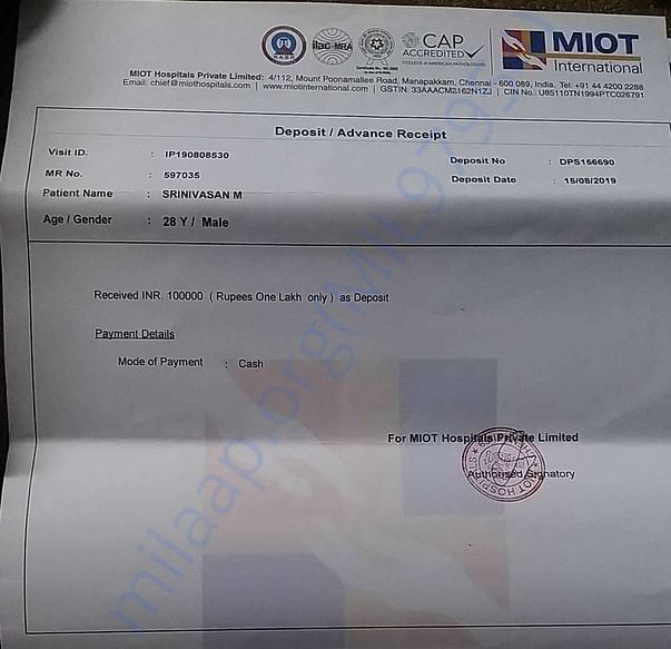 Srinivasan medical bill