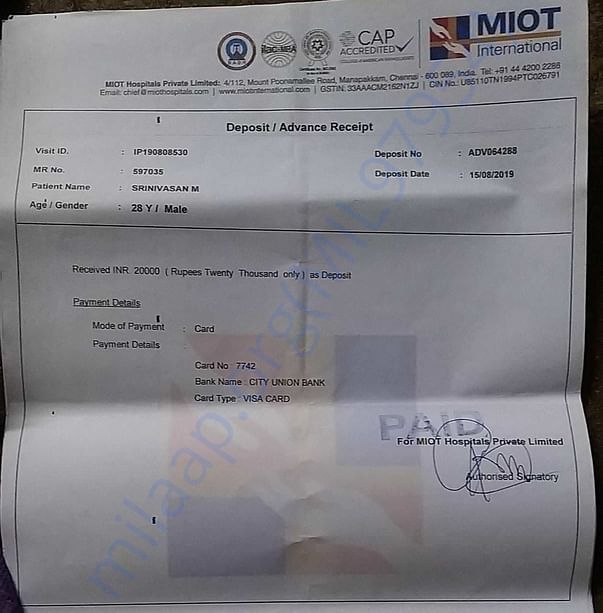Srinivasan medical bill