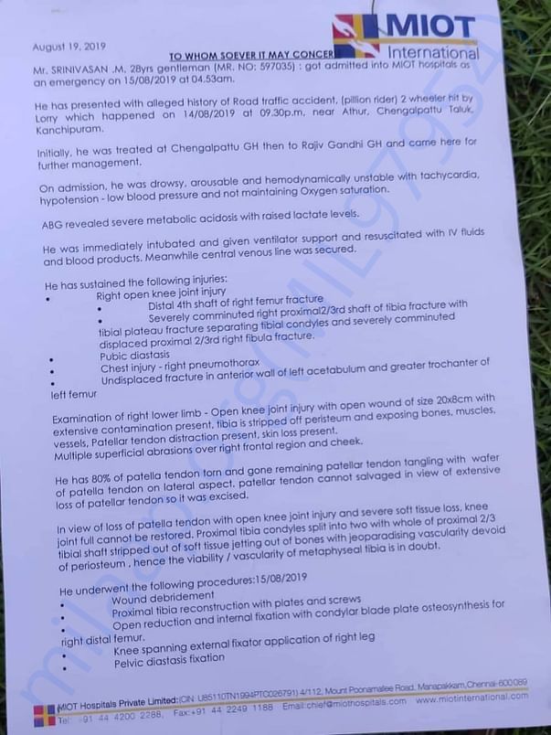 Srinivasan medical report with estimated cost