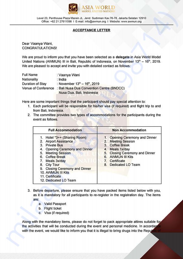 Admission letter