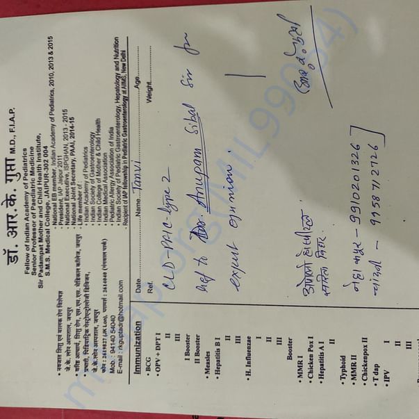 Reffered from Dr Gupta in Jaipur to Dr Anupam Sibbal in apollo, deli