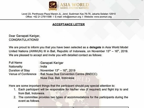 Need fund to represent INDIA in AWMUN III Conference.