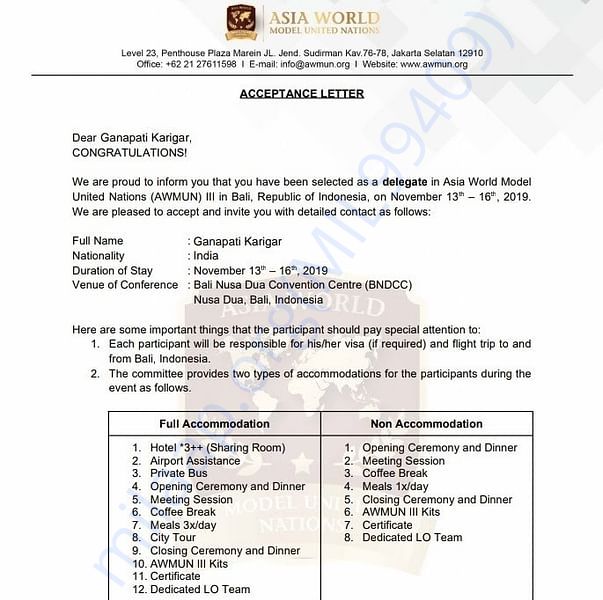 Admission letter
