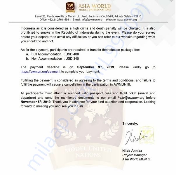 Admission letter