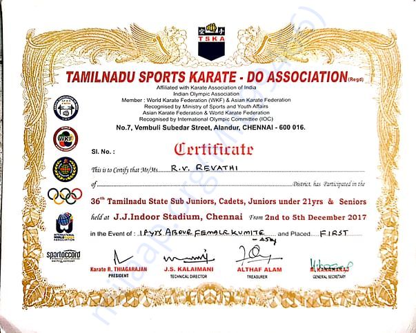 GOT GOLD MEDAL IN 36th TAMIL NADU STATE CHAMPIONSHIP IN CHENNAI