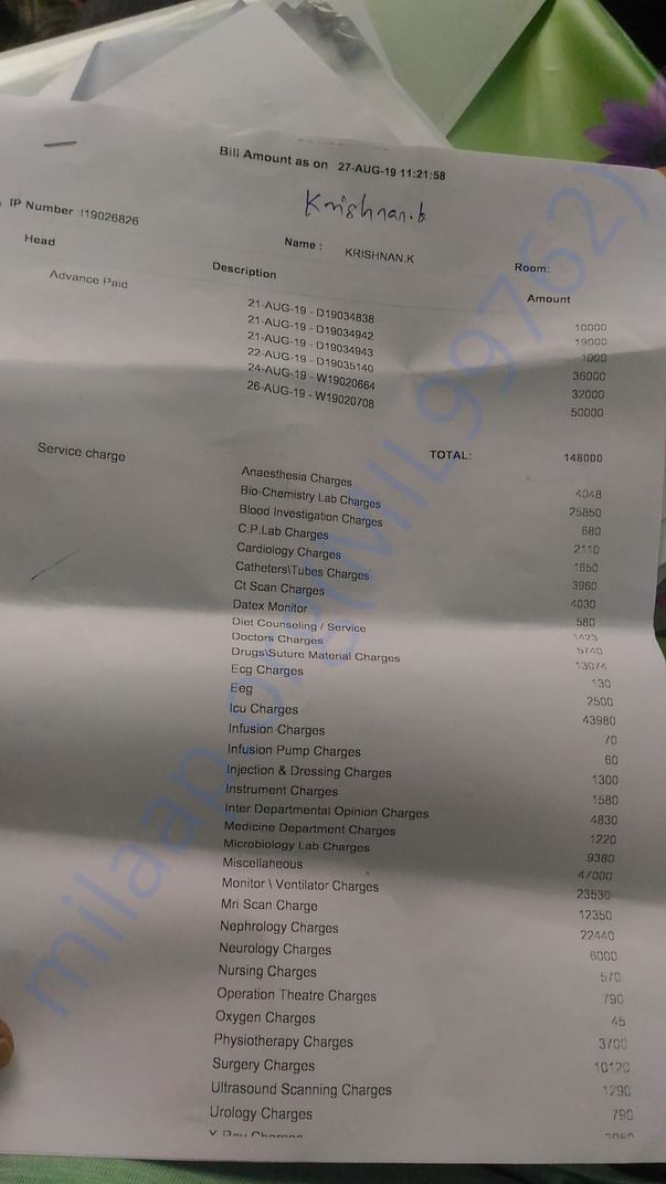 attached My father treatment spent and admission bill