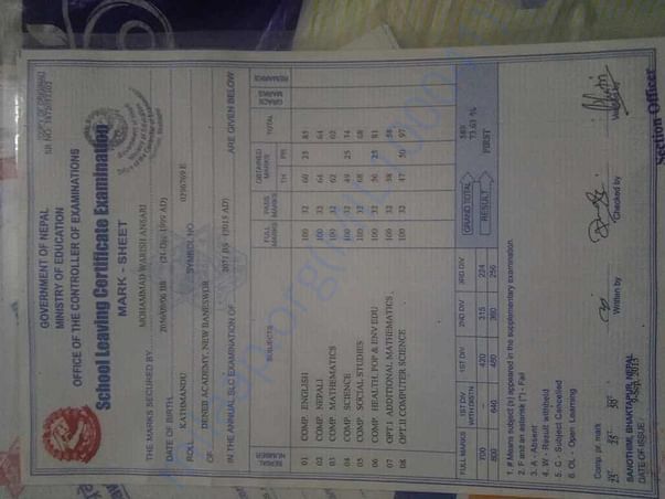 SLC Mark-Sheet