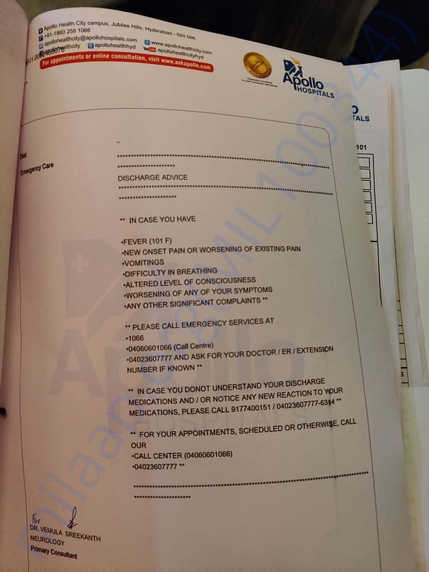 Rahul Discharge report by appollo doctors for shifting him to vijayawa