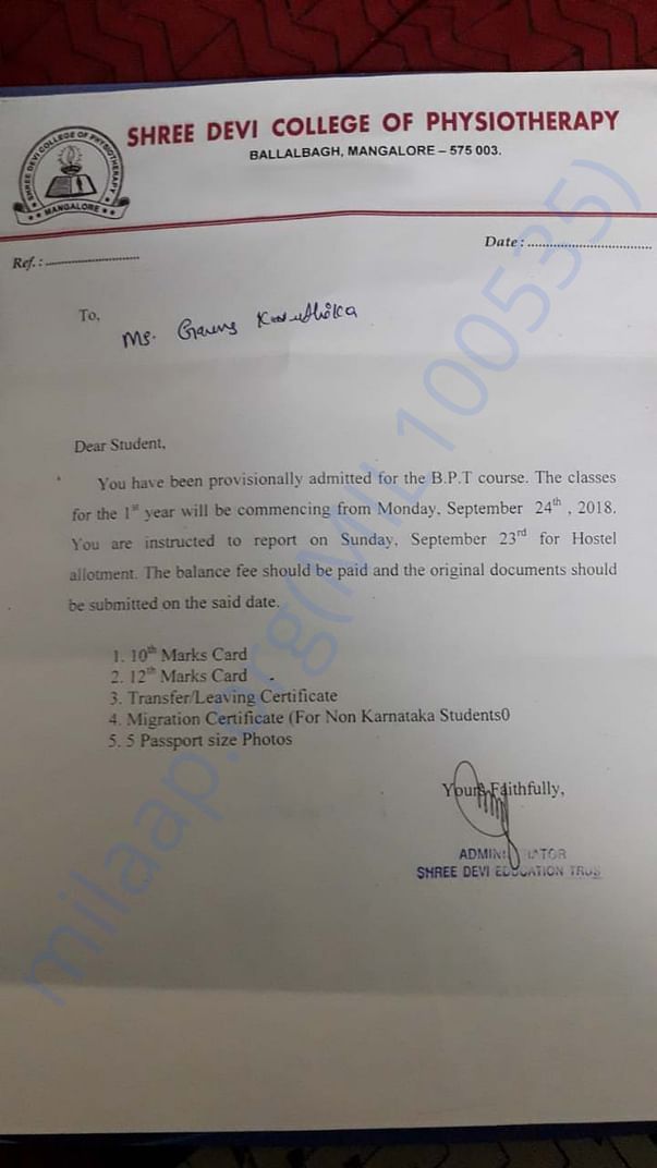 admission letter