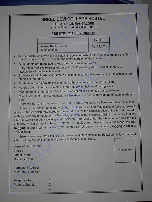 Annual College hostel fees