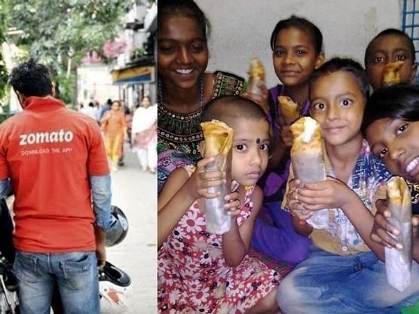 Zomato Delivery Guy Feeds Underprivileged Kids And Teaches Them Too