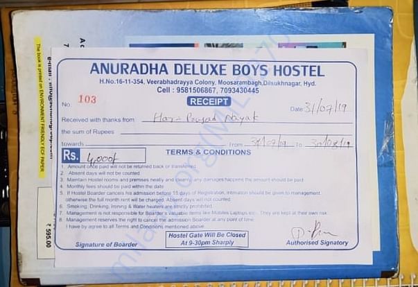Hostel Fee for accomodation.