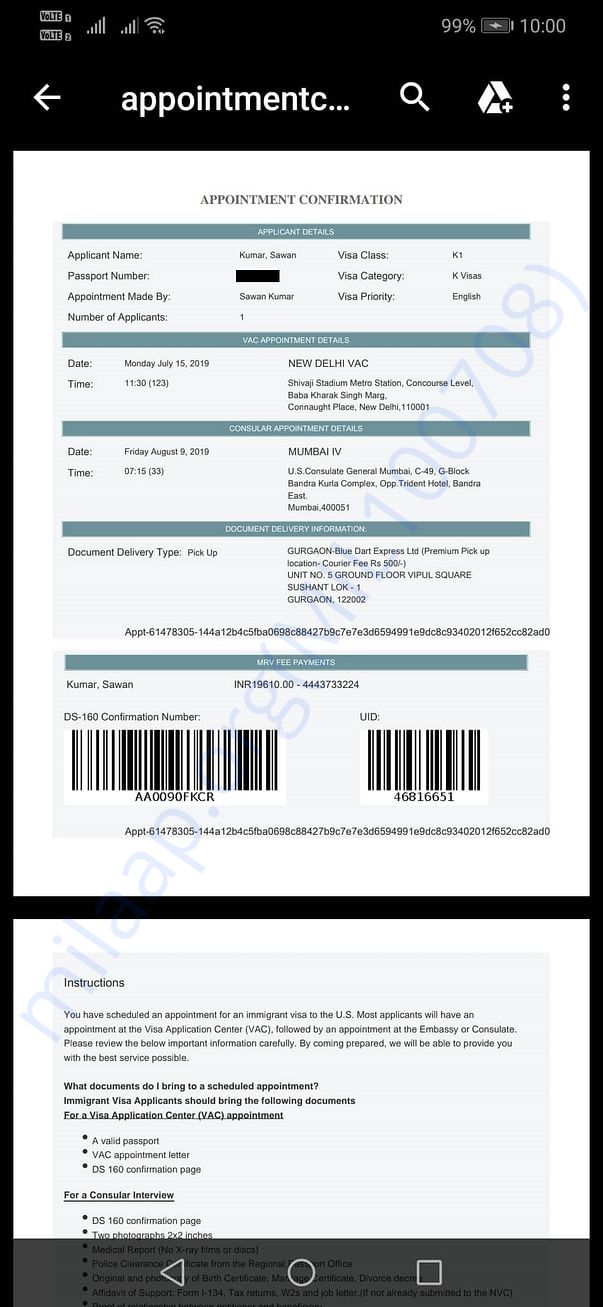 My appointment confirmation letter