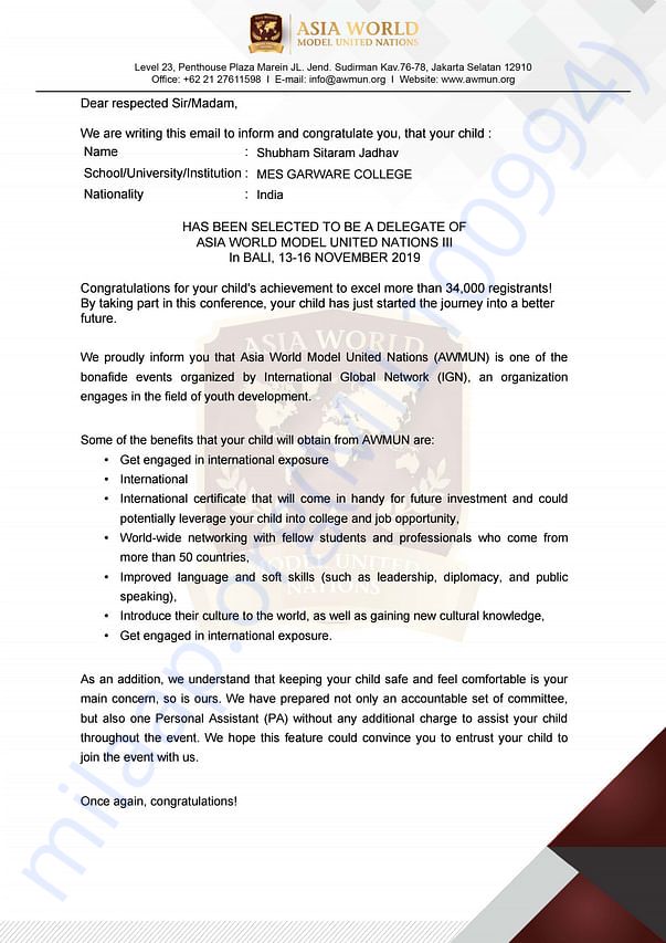 Admission letter