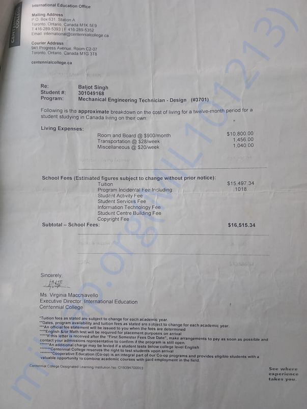 This is my offer letter from cenetennial college. here you caes