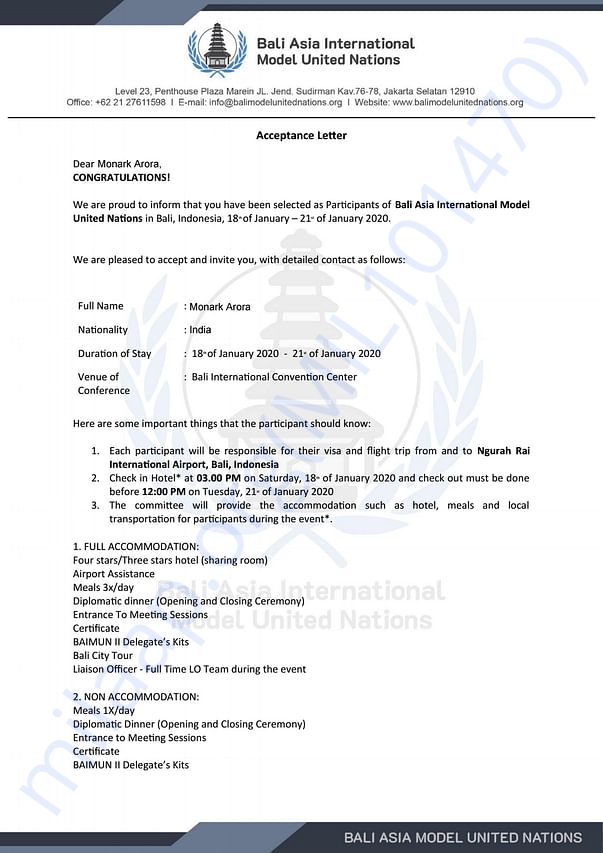 Letter of Acceptance