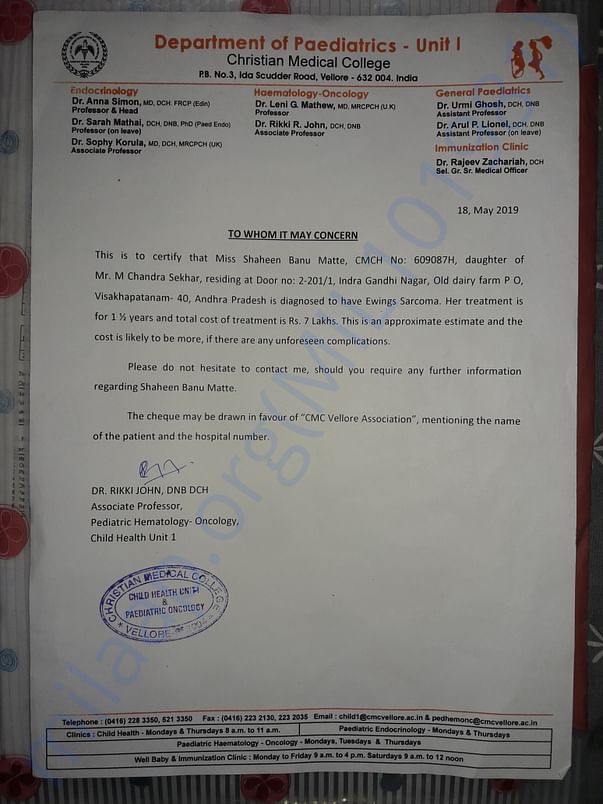 CMC HOSPITAL ESTIMATION LETTER