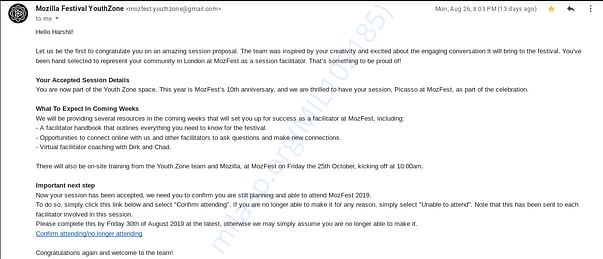 Acceptance letter for Harshil Agrawal
