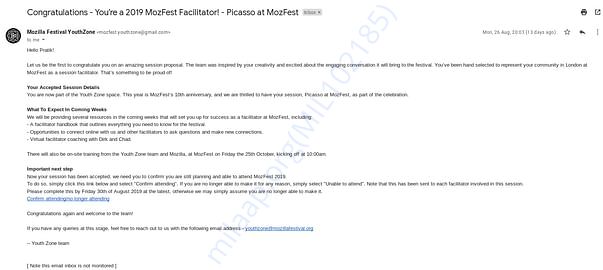 Acceptance letter for Pratik Parmar