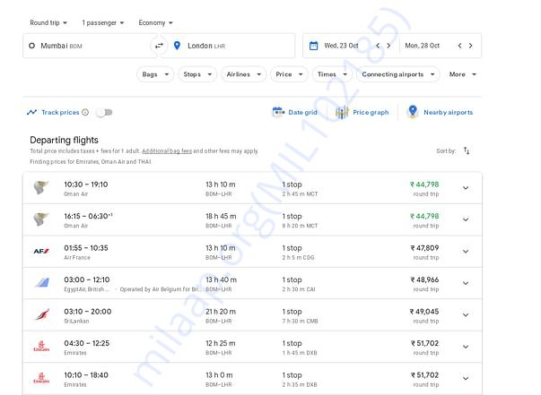 Two way flight cost for one person